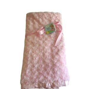 VTG Small Wonders Pink Swirl Minky Plush Baby Blanket Satin Trim Full Satin Back